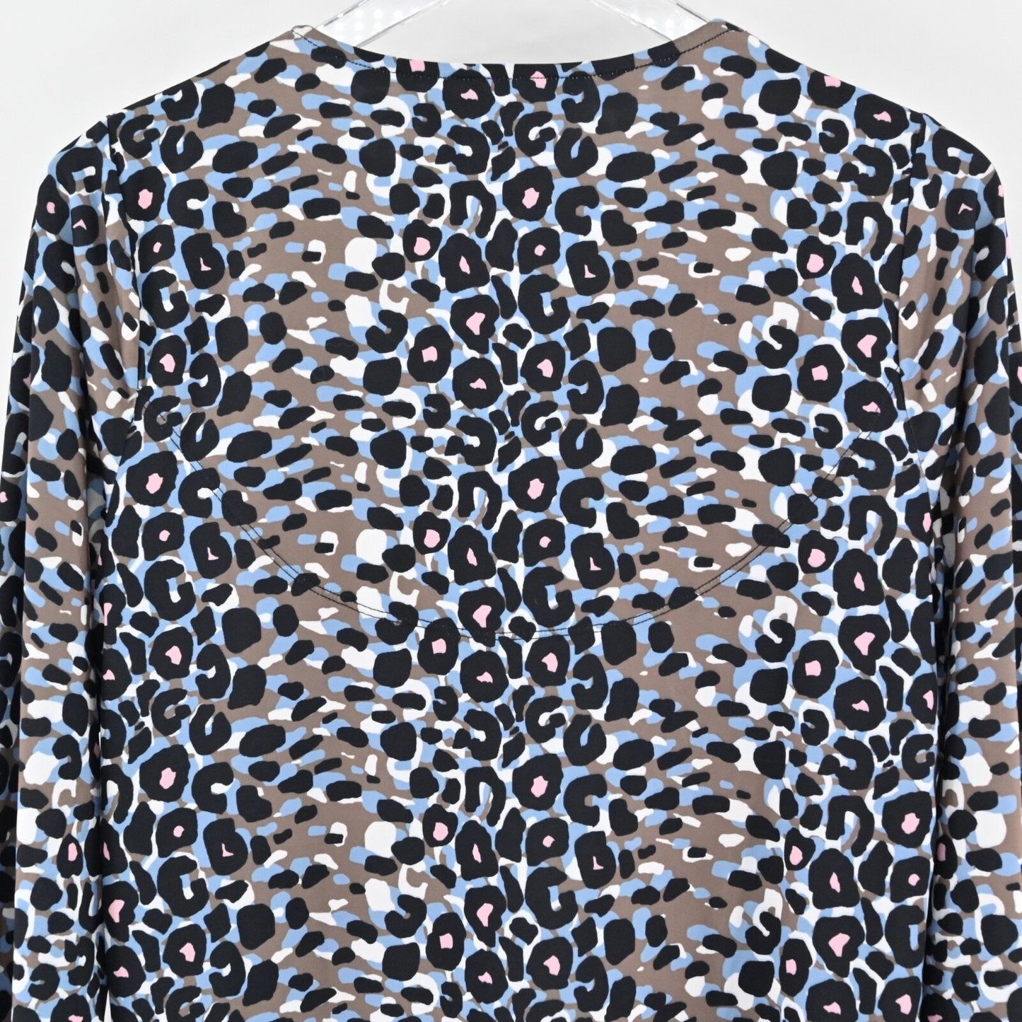 HALE BOB Womens Beaded Top Size M Blue Leopard Print V Neck Long Sleeve Bohemian