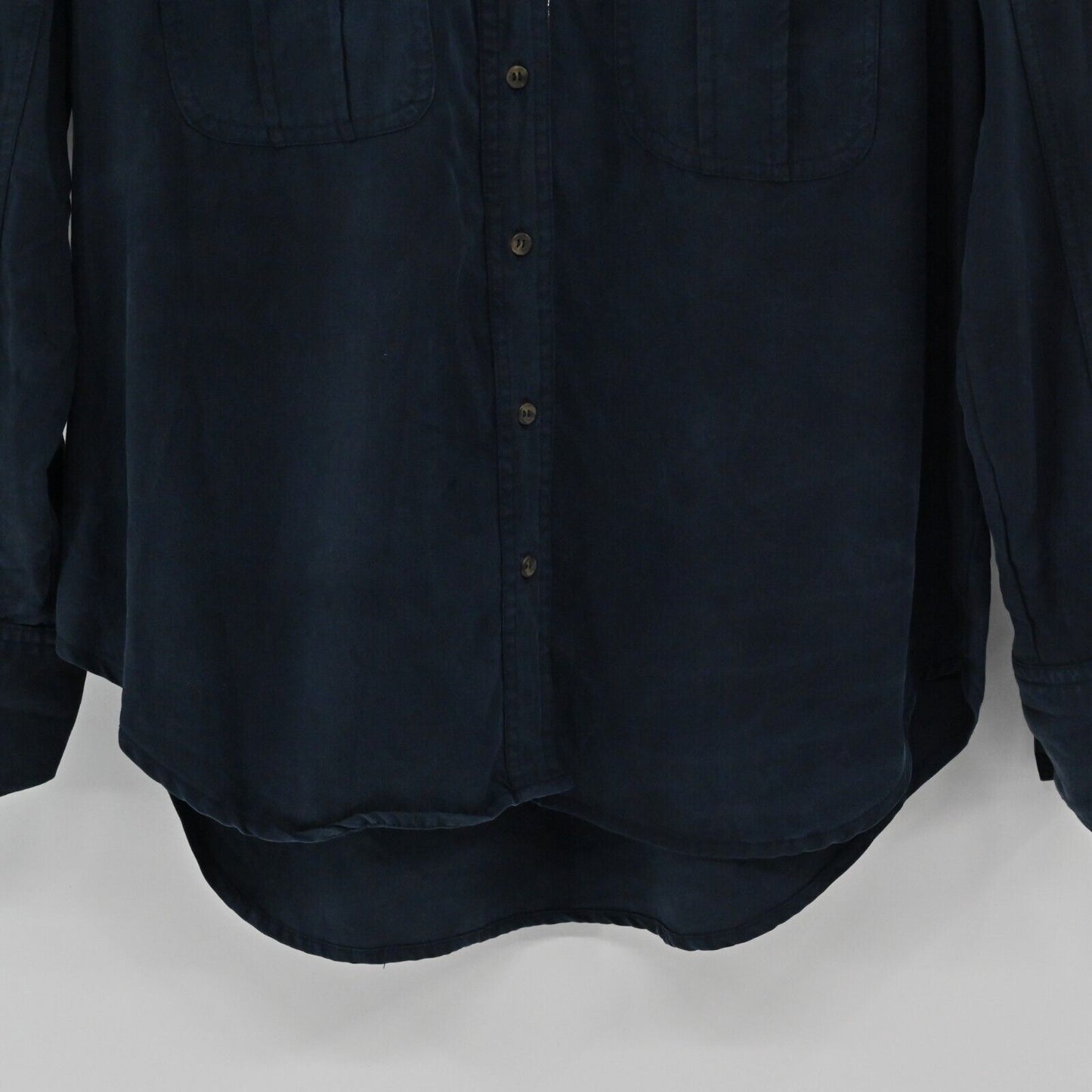 FREE PEOPLE Top Womens Sz S Off Campus Metallic Shimmer Navy Button Down Blouse