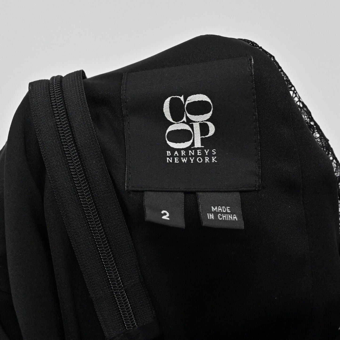 BARNEYS NEW YORK Dress Womens Sz 2 CO OP Black Short Sleeve VNeck Lace Back Silk