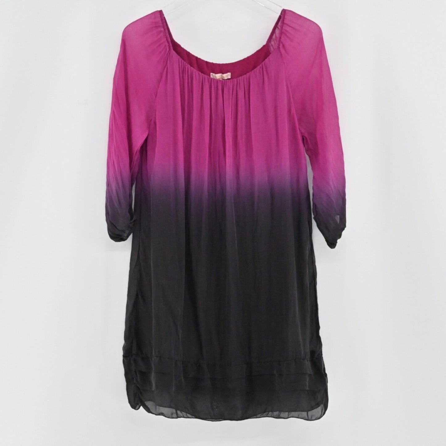 PRONTOMODA GIUSY Womens Silk Ombre Dress Size M Pleated Shift Pink Dip Tie Dye