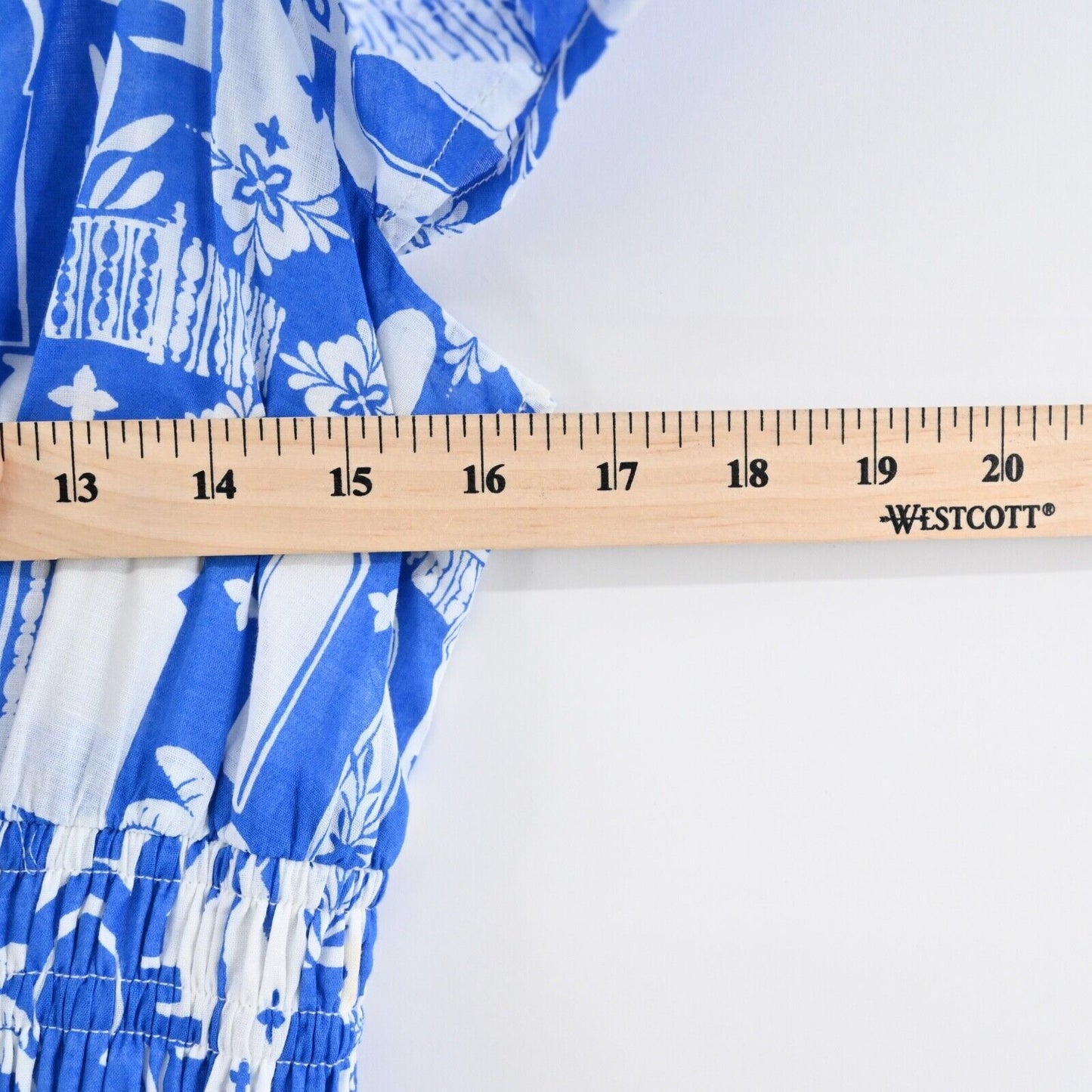SUGARLIPS Dress Sz S Nala Maxi Blue Tropical Print Cotton Ruffle Flutter Sleeve
