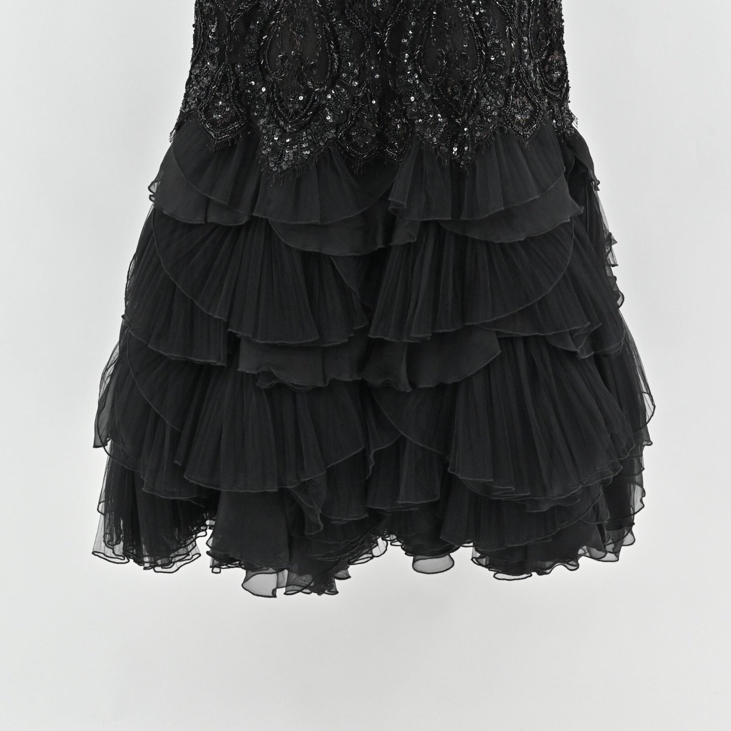 Vtg Black Gown Dress Size S Silk Whimsigoth Sequin Beaded Fairygoth Strapless