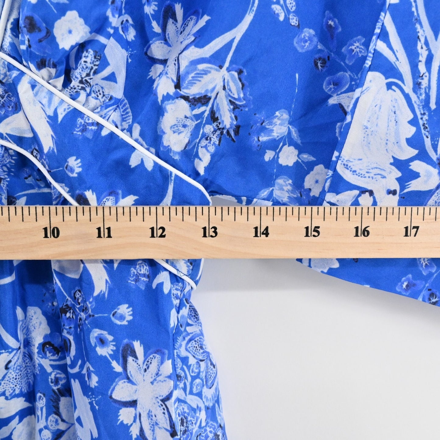 SOCAPRI Dress Sz 38 Blue Floral 100% Silk Dolman Sleeve Mini Geisha Deep V Neck