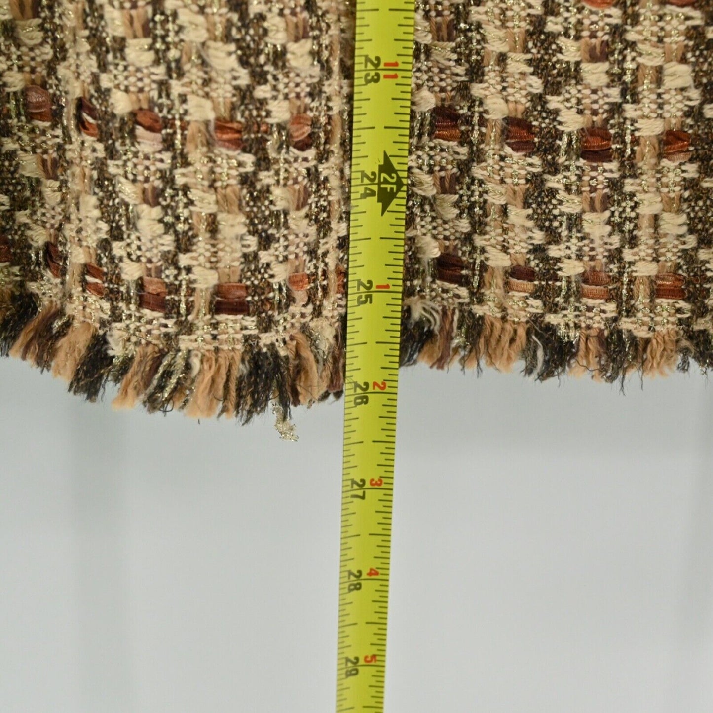 Vtg DANA BUCHMAN Jacket Womens Size 6 Brown Metallic Plaid Tweed Fringe Snap 00s