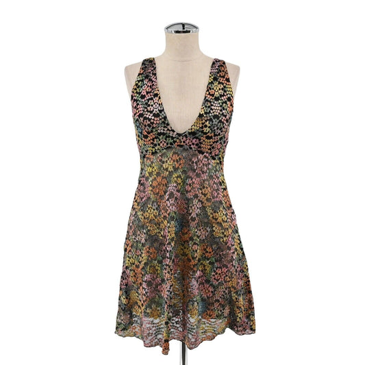 FREE PEOPLE Dress Womens Sz S Intimately Forget Me Not Metallic Floral Mesh Lace