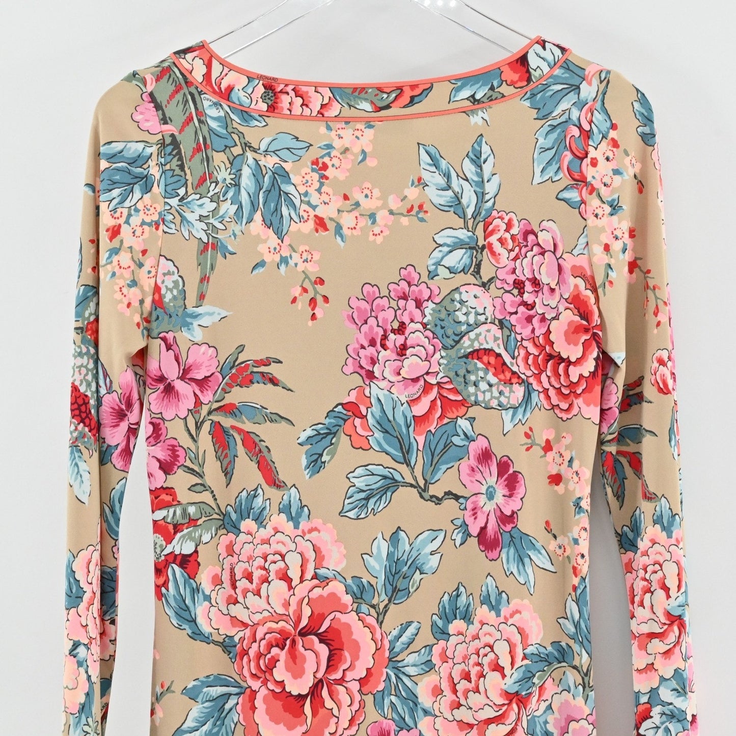 Leonard Paris Floral Print Silk Dress Size 38 Belted Long Sleeve Luxury Dopamine