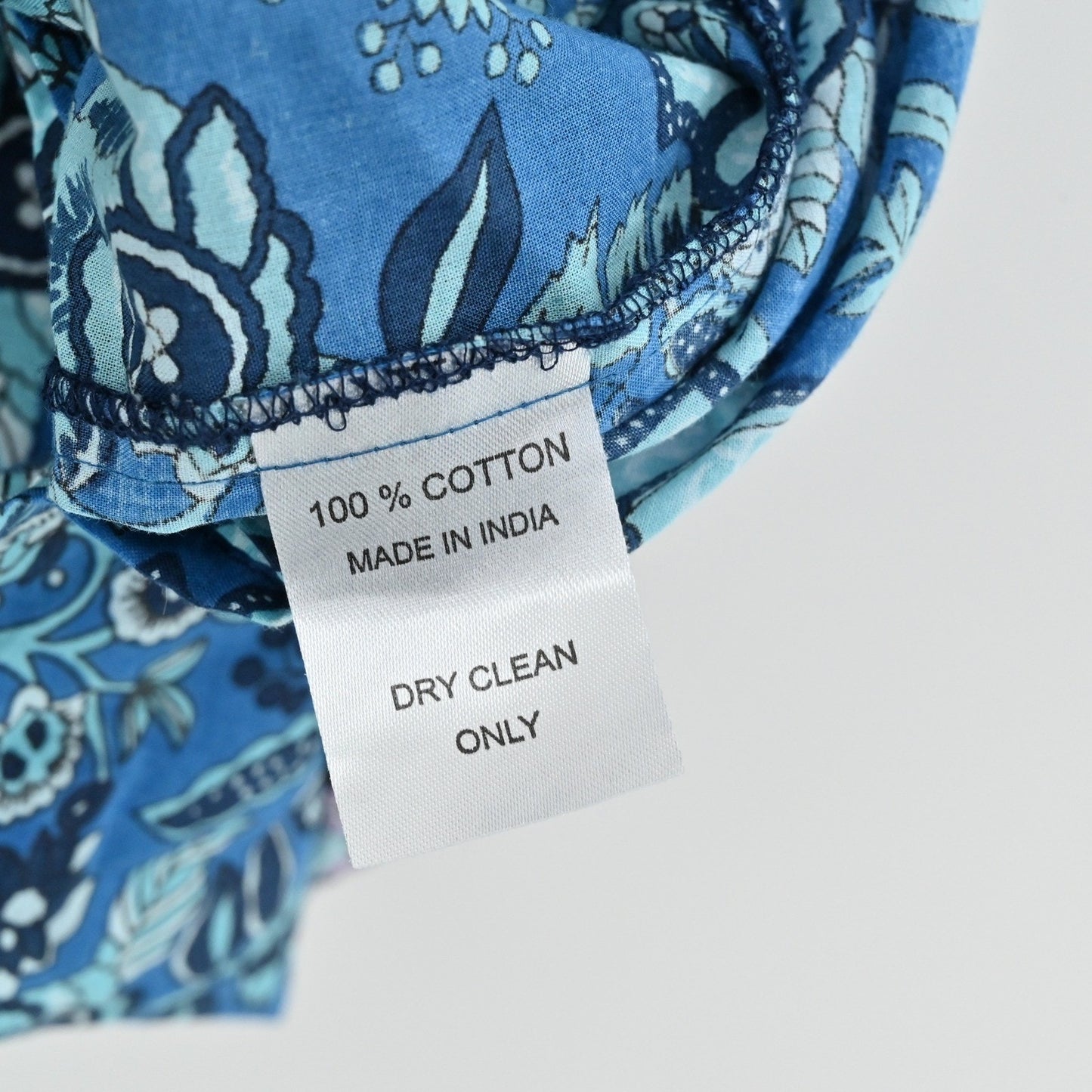 Millie Resort Travel Floral Dress Size L Blue Paisley Bohemian Cotton India Boho