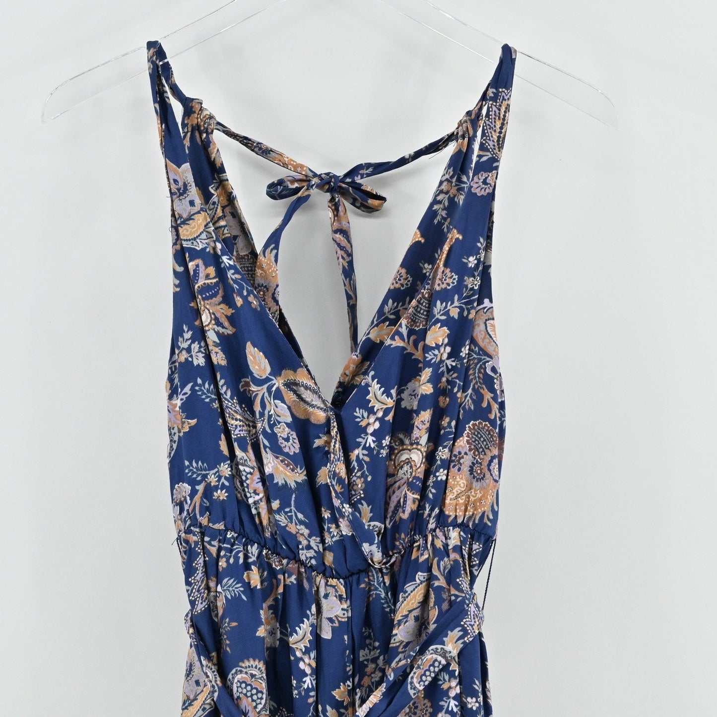 Anthropologie Ett Twa Paisley Jumpsuit Sz XXSP Boho Blue Floral Halter Whimsical