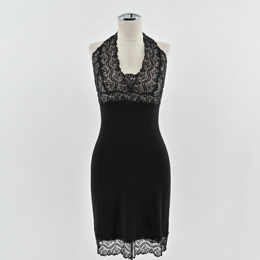 Vtg Y2k Nicole Miller Lace Dress Size 0 Whimsygoth Dark Romantic Black Halter