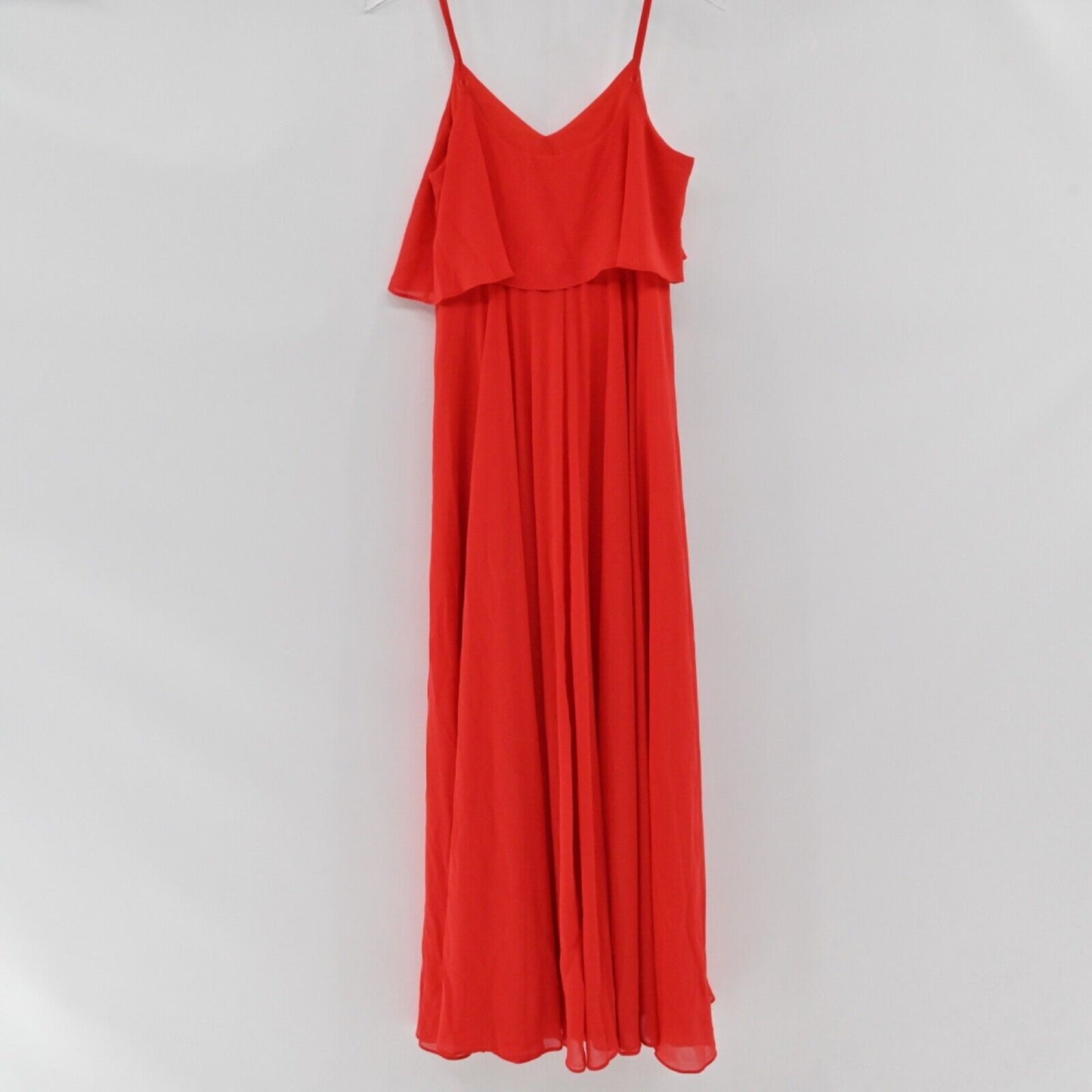 LULUS Dress Womens Size M Red Ruffle VNeck Spaghetti Strap Love Runs High Maxi