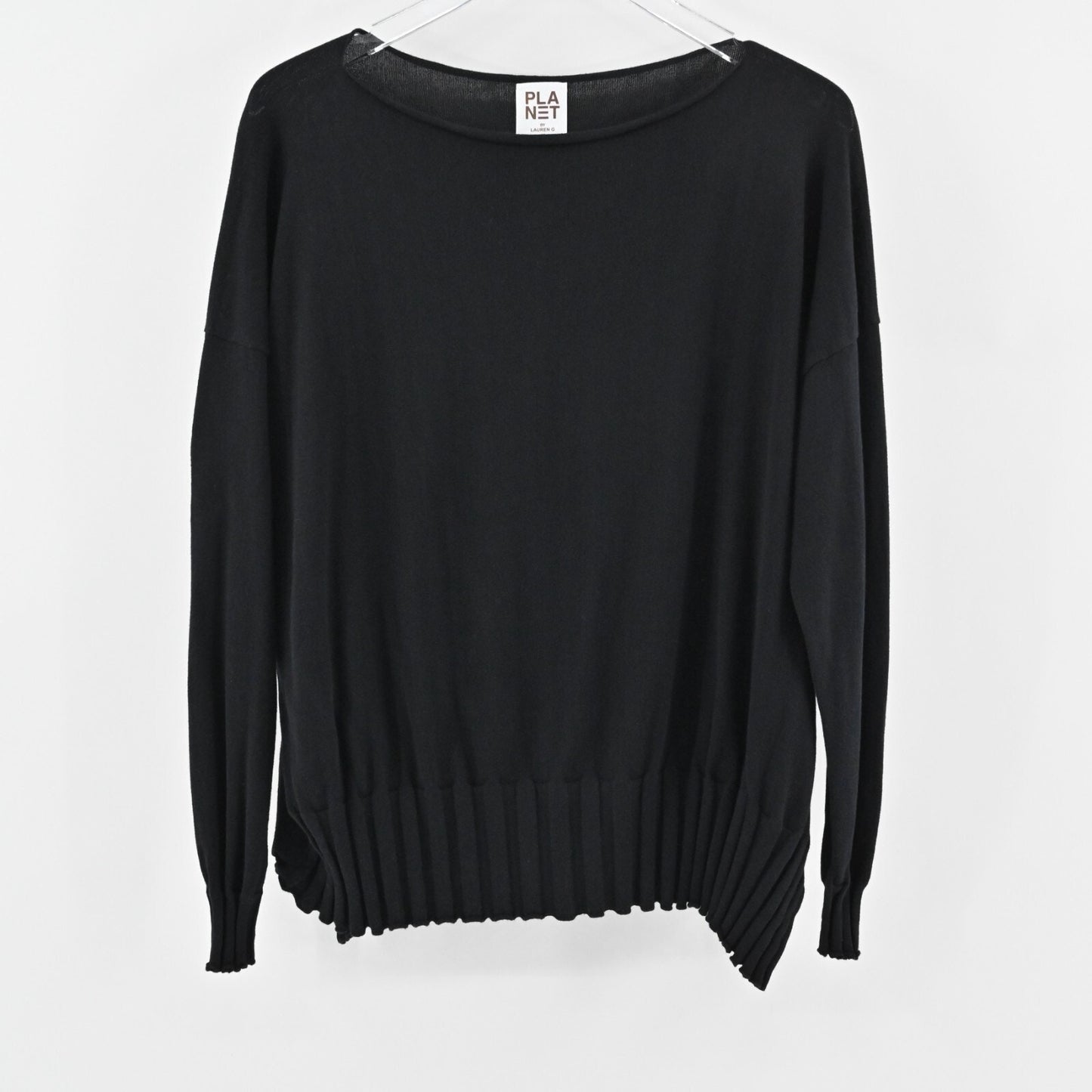 PLANET by LAUREN G Womens Black OSFA Sweater Pima Cotton Bateau Neck Minimalist