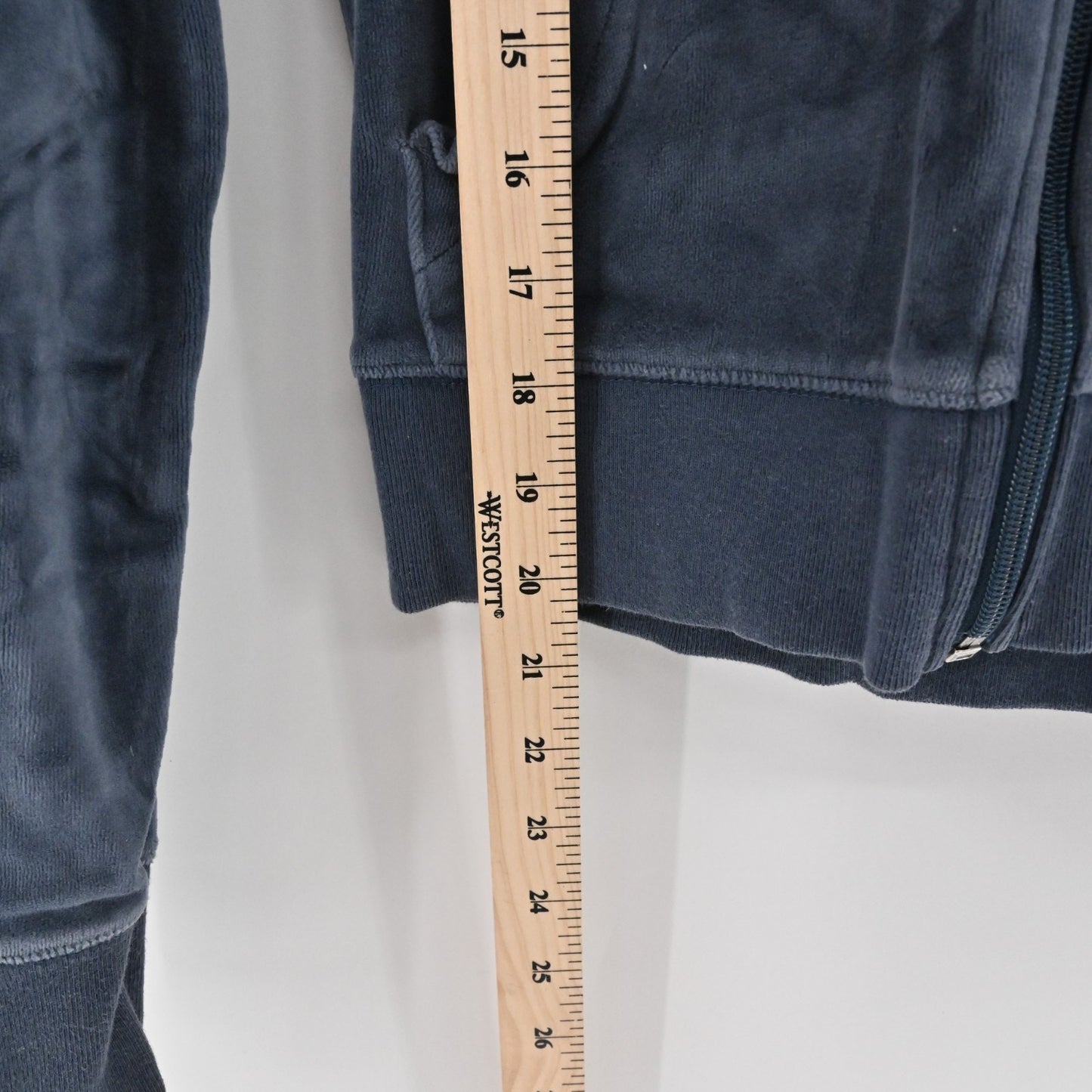 PINK Victorias Secret Womens Velour Hoodie Sz S Slate Embroidered Sorority Zip