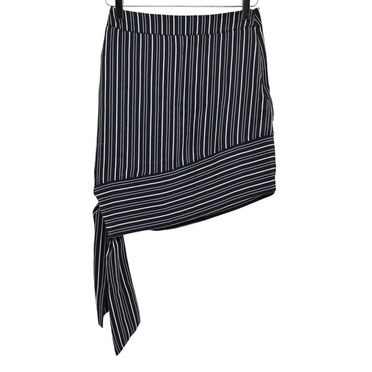 JOA Skirt Womens Sz 8 Navy Blue White Striped Asymmetric Tie Corpcore Office NEW