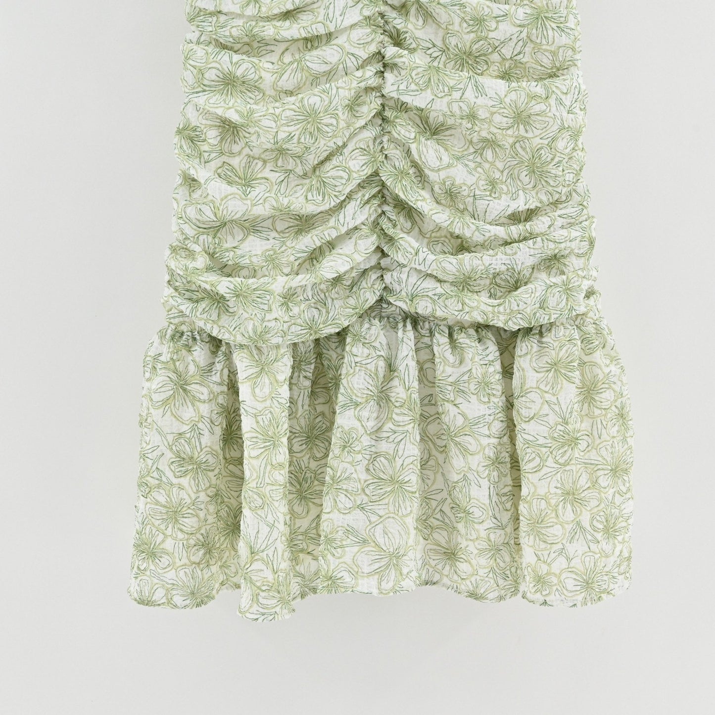 En Saison Monique Ruched Floral Mini Dress Size S Romantic Green Puff Sleeve