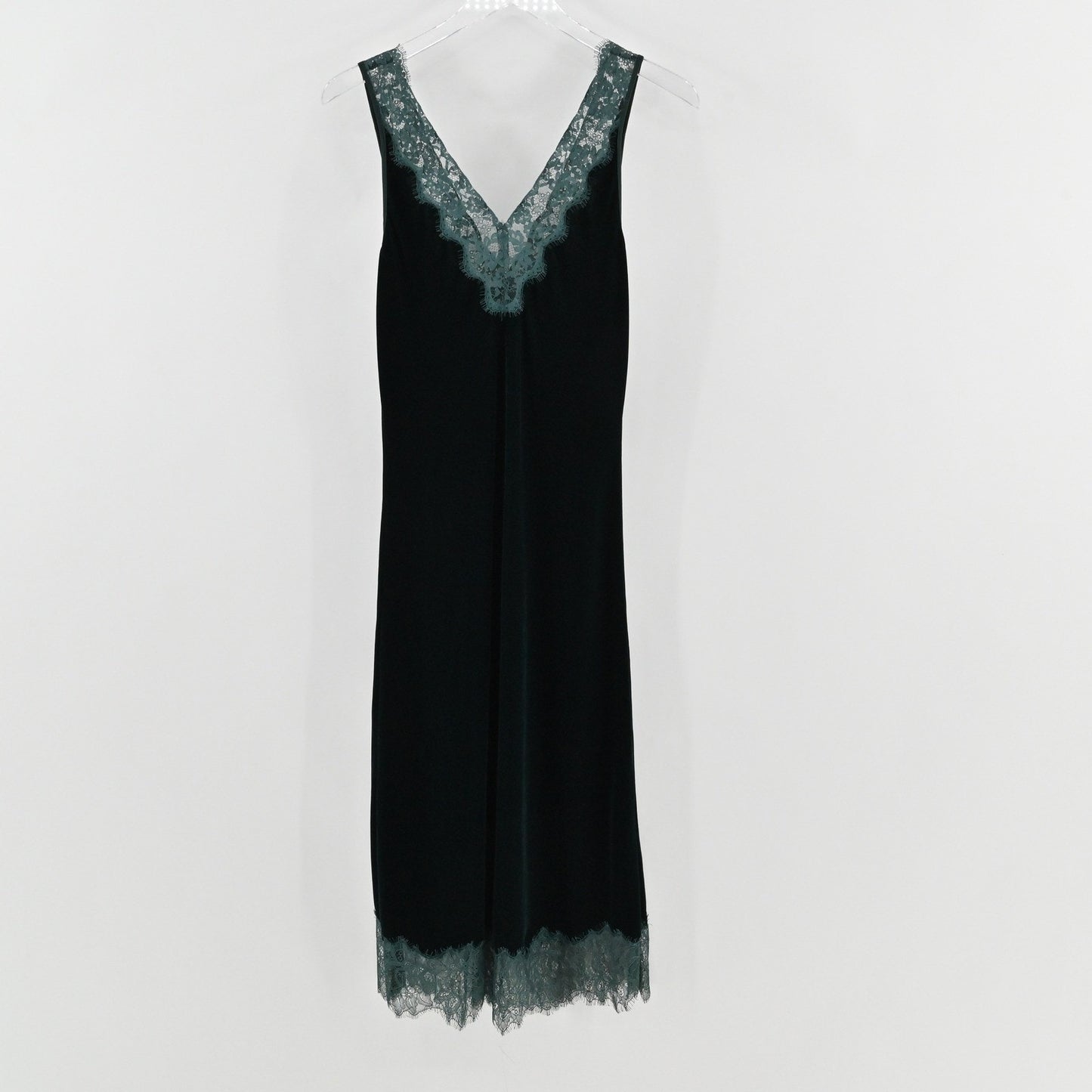 Zara Velvet Lace Midi Slip Dress Size XS Green Romantic Fairy Sleeveless Elegant