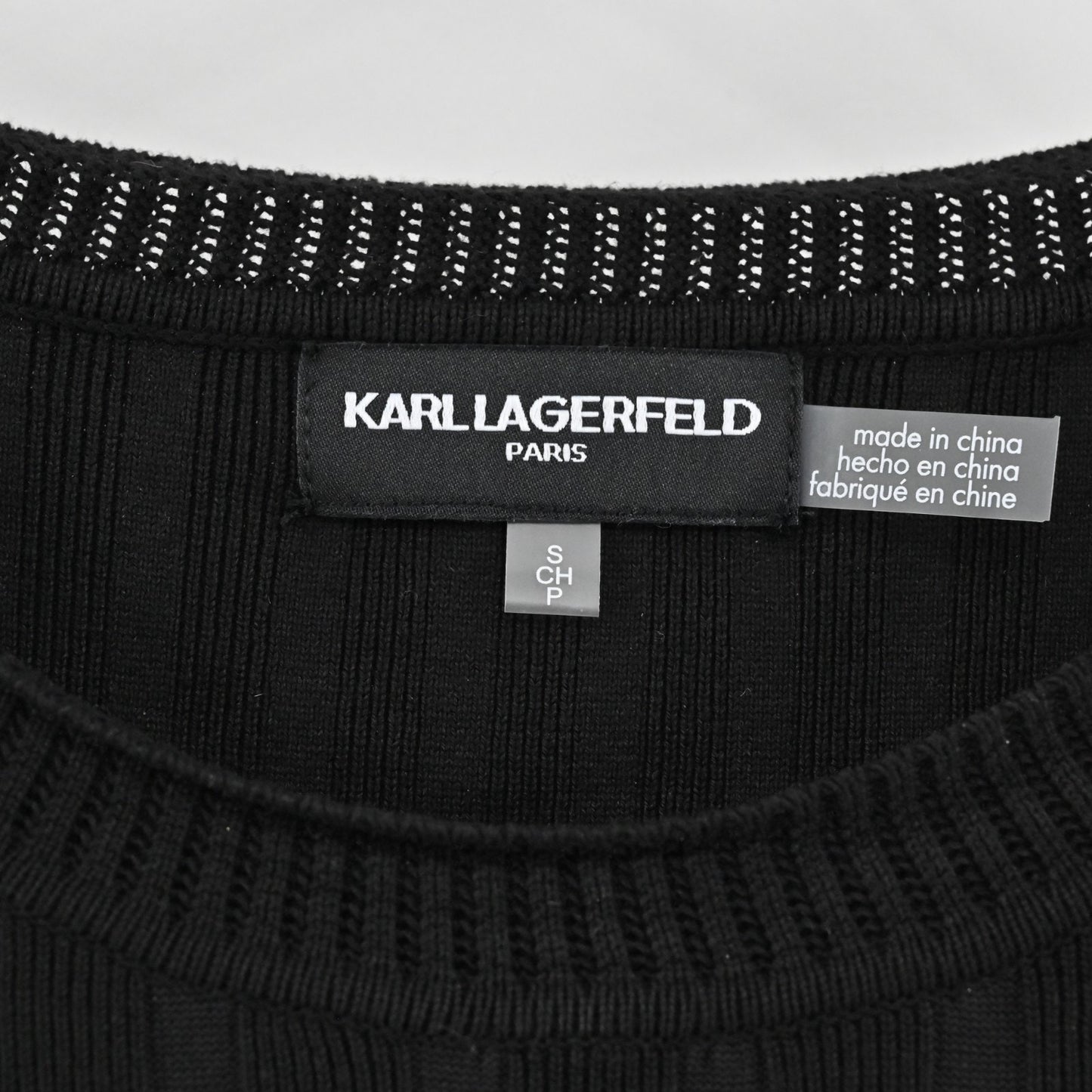 Karl Lagerfeld Womens Twofer Ribbed Sweater Size S Black White Mixed Media Top