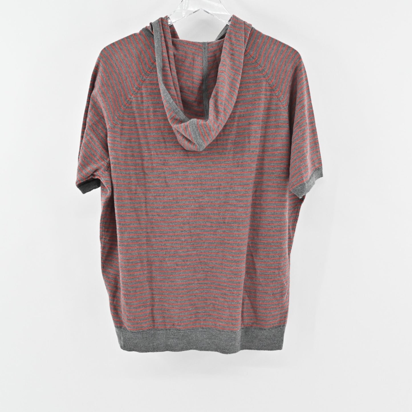 Eileen Fisher Womens Merino Wool Sweater Small Gray Red Striped Hoodie Pullover