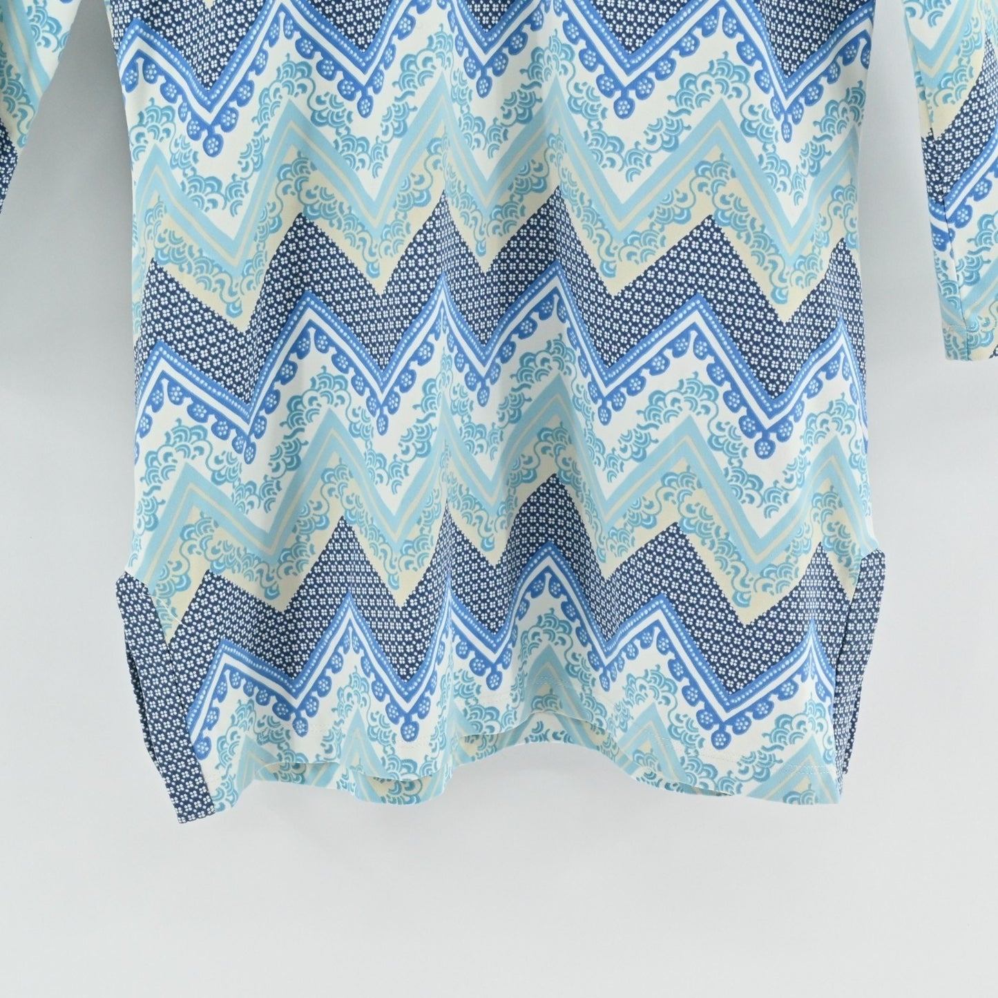 J McLaughlin Womens Blue Catalina Cloth Top Size XS Chevron Blouse Stretch Coast