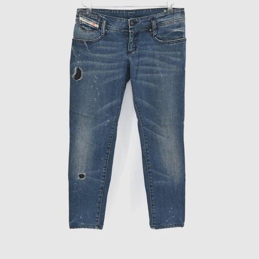 Vtg Y2k DIESEL Womens Low Rise Jeans Size 28 Skinny Bleach Splatter Distressed