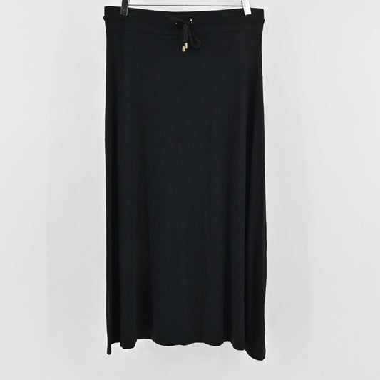 Ralph Lauren Black Maxi Skirt Size M Petite Drawstring Solid Lagenlook Boho LRL