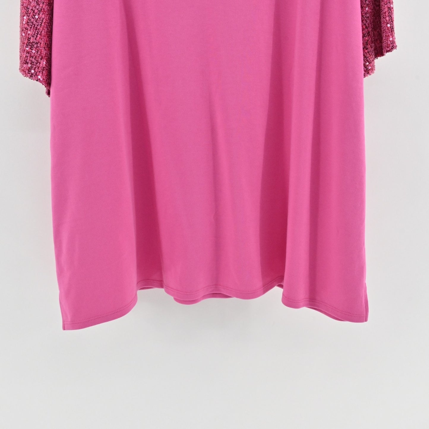 Quacker Factory Womens Glamour Sequin Elbow Sleeve Top Size 3X Pink Fire Tee NEW