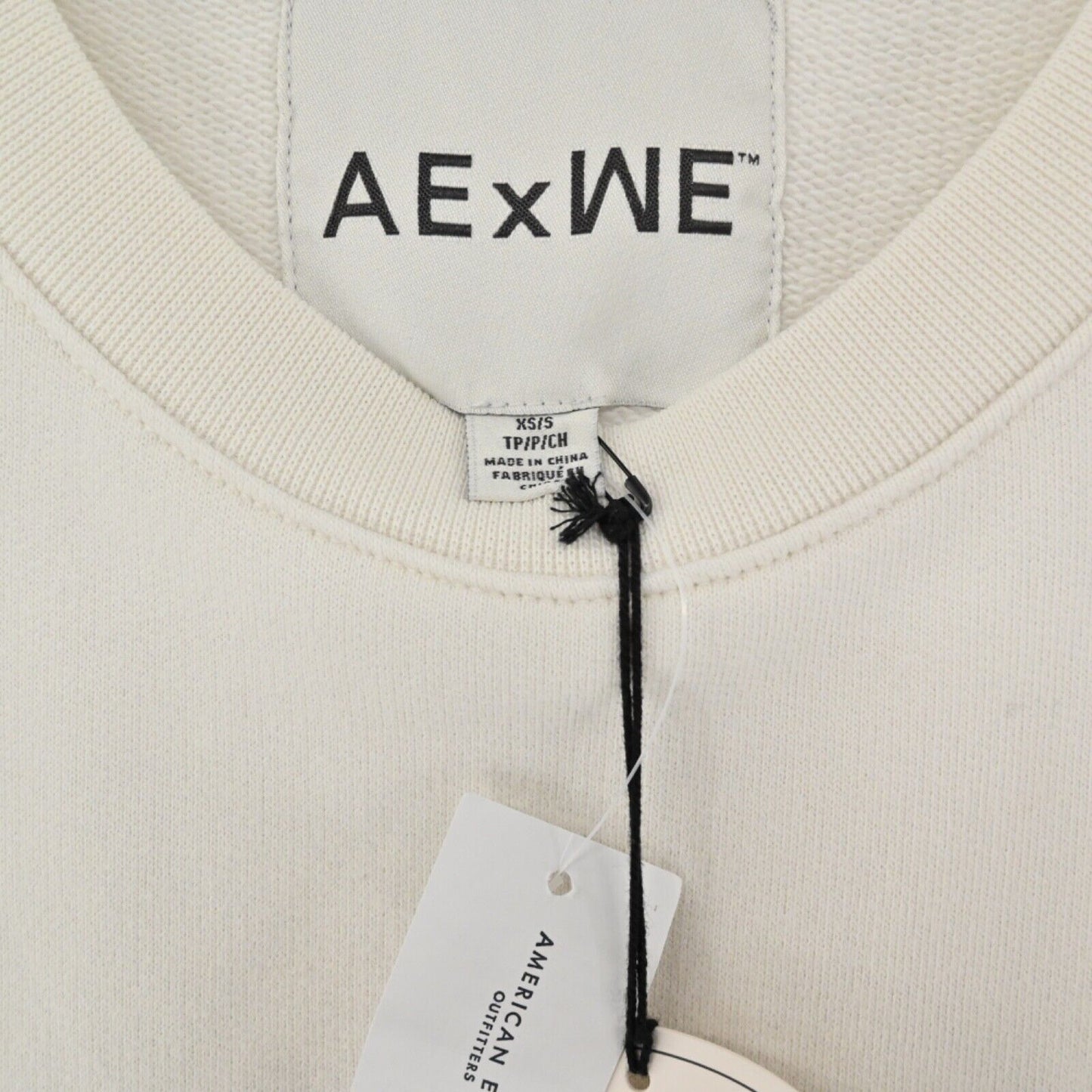 AMERICAN EAGLE Sweatshirt Womens Sz XS Ivory Cotton Blend Drawstring Waist NEW