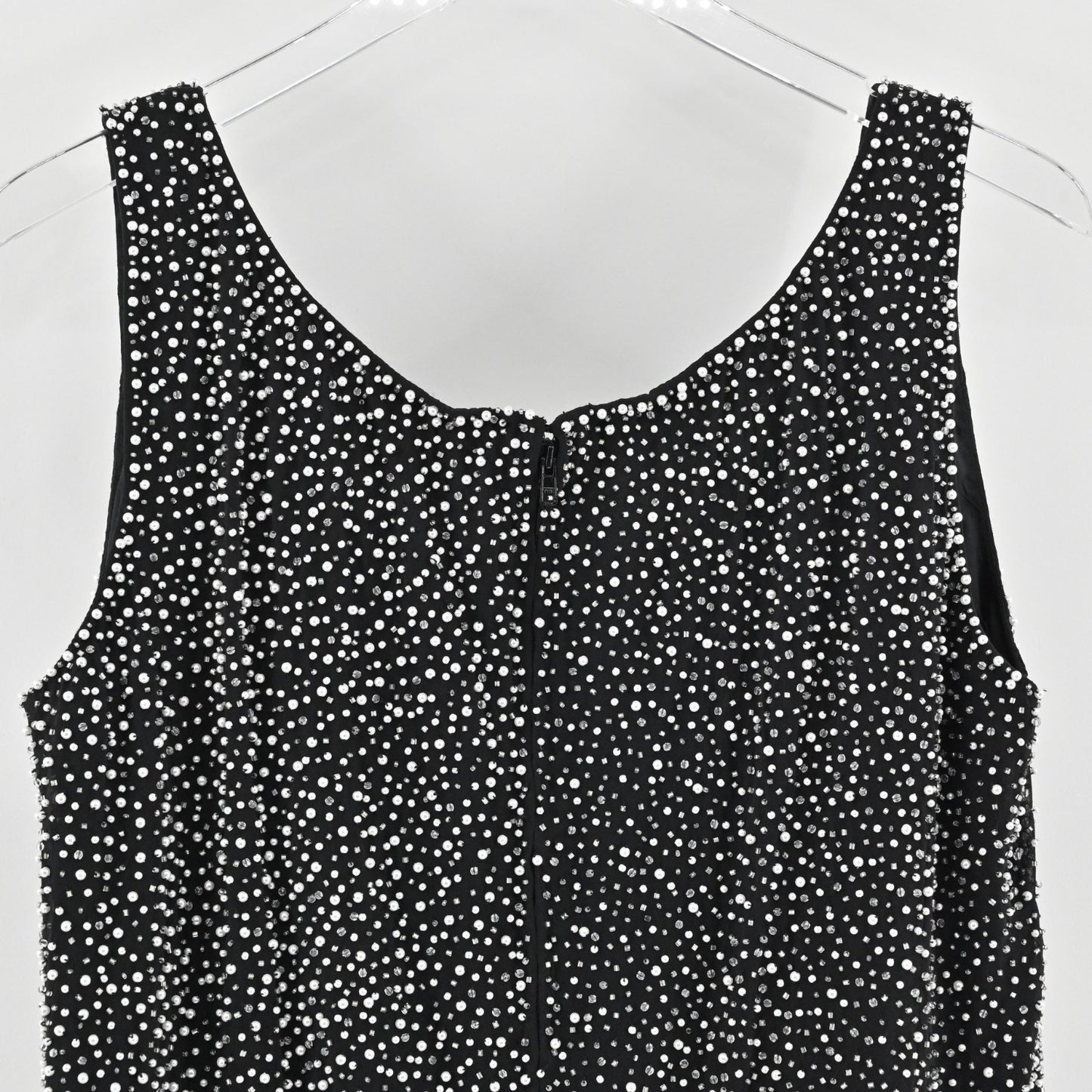 Vtg Beaded Silk Top Womens Size 2X Sleeveless Embellished Oleg Cassini Black Tie