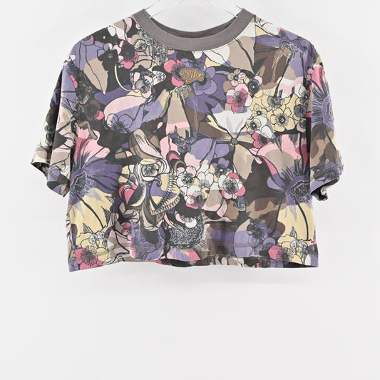 NIKE Top Womens Size M Tee Shirt Sportswear Femme Multicolor Floral Print Crop