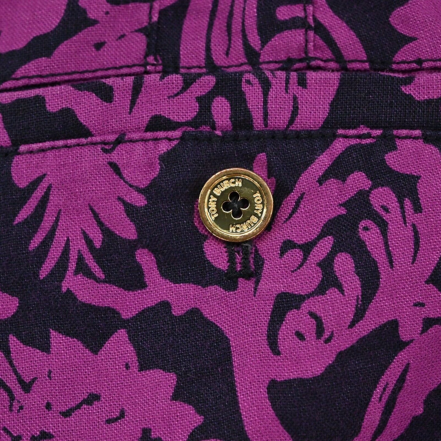 TORY BURCH Shorts Womens Size 0 Cotton Linen Blend Purple Navy Floral Print