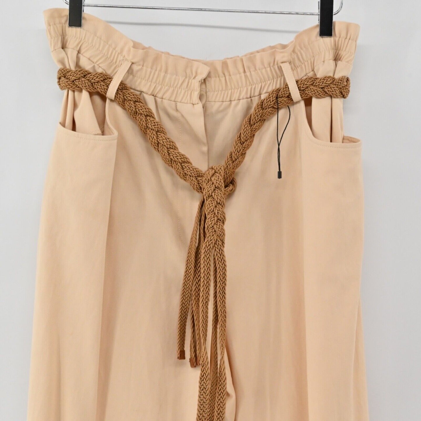 ZARA Pants Womens Sz XL Peach Cotton Blend High Rise Paperbag Braided Belt NEW