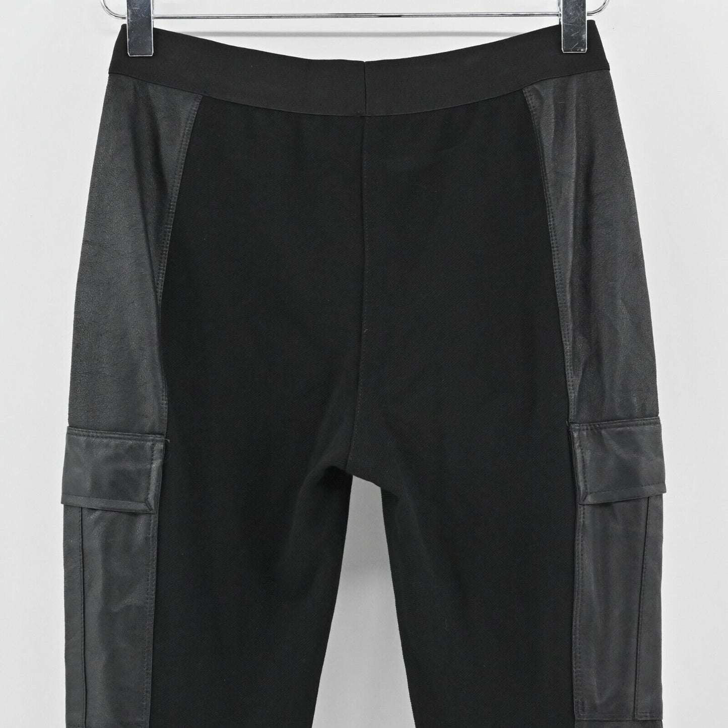 BCBGMAXAZRIA Pants Womens Size XS Black Faux Leather Pull On Skinny Leg Cargo