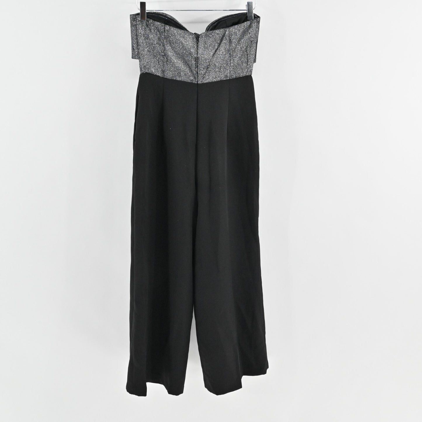 SAM EDELMAN Womens Cady Jumpsuit Size 4 Black Silver Glitter Strapless Bow NEW