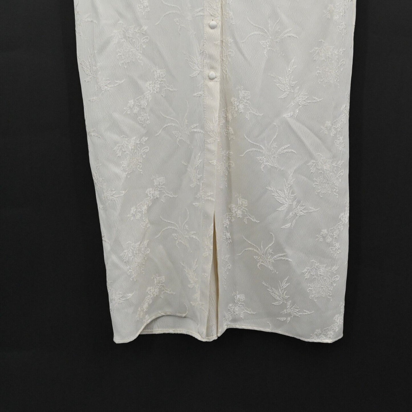 ZARA Dress Size XS Jacquard Ecru Shirt Collar Midi Long Sleeve Ruched Button