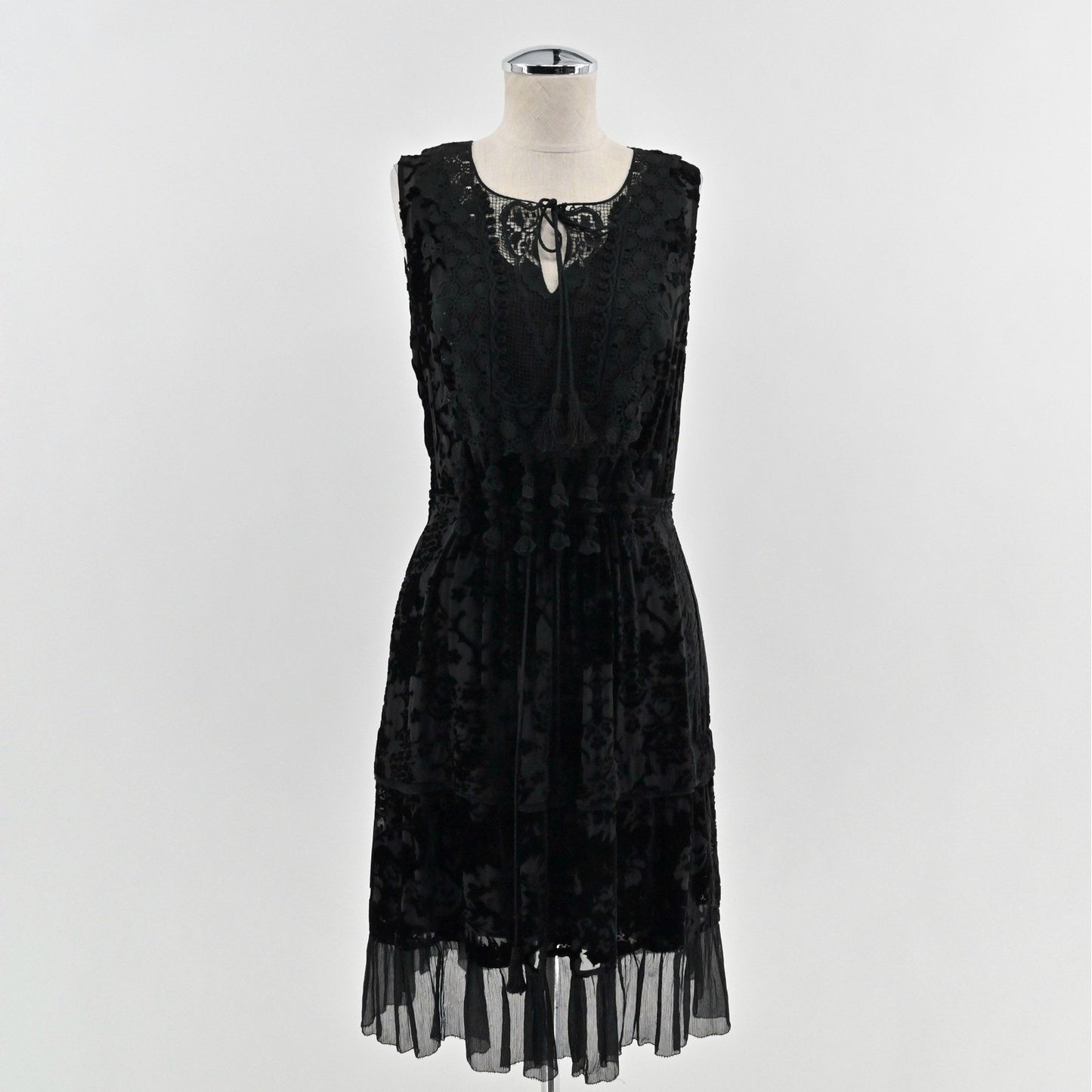 Elie Tahari Velvet Burnout Lace Dress Size XS Dark Romantic Black Witchy Vamp