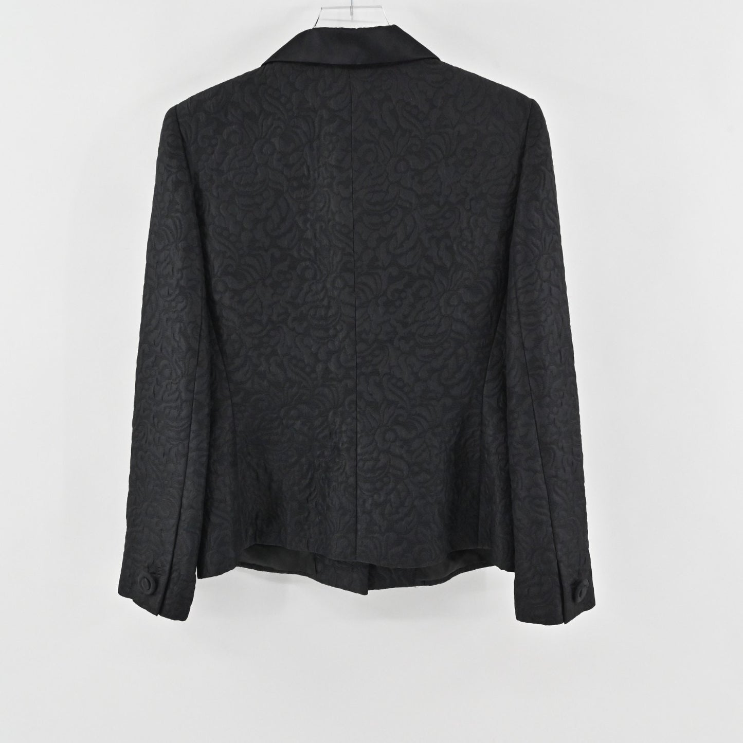 Vtg Giorgio Vannini Womens Jacquard Floral Blazer Size 44 Satin Black Jacket 80s