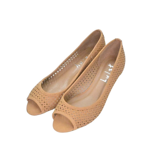 FRENCH SOLE Pumps Womens Size 6 Brown Perforated Nubuck Peep Toe Necessary Wedge