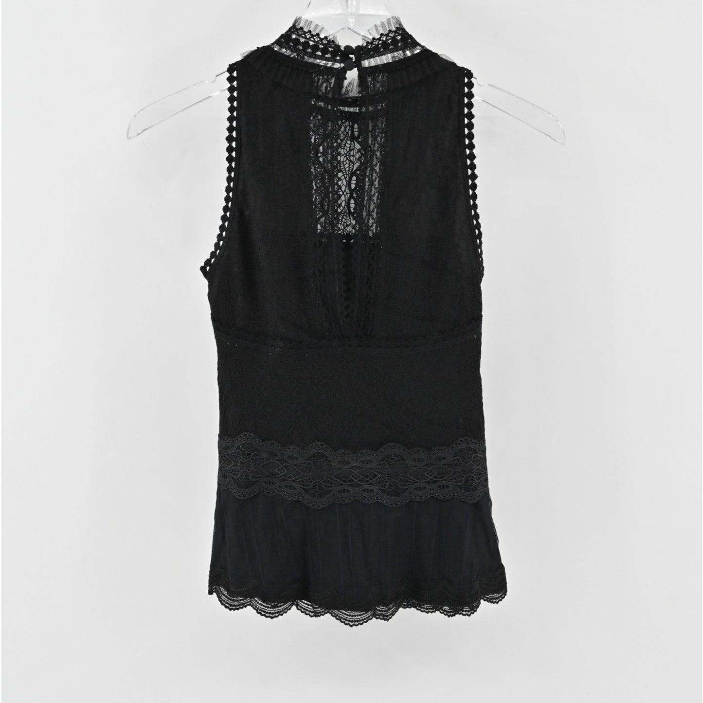 Jonathan Simkhai Womens Black Lace Top Size XS Scalloped Mock Neck Sleeveless