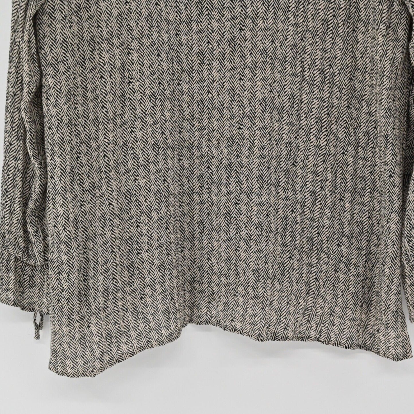 J JILL Top Womens Size M Cream Black Herringbone Button Up Long Bow Bell Sleeve
