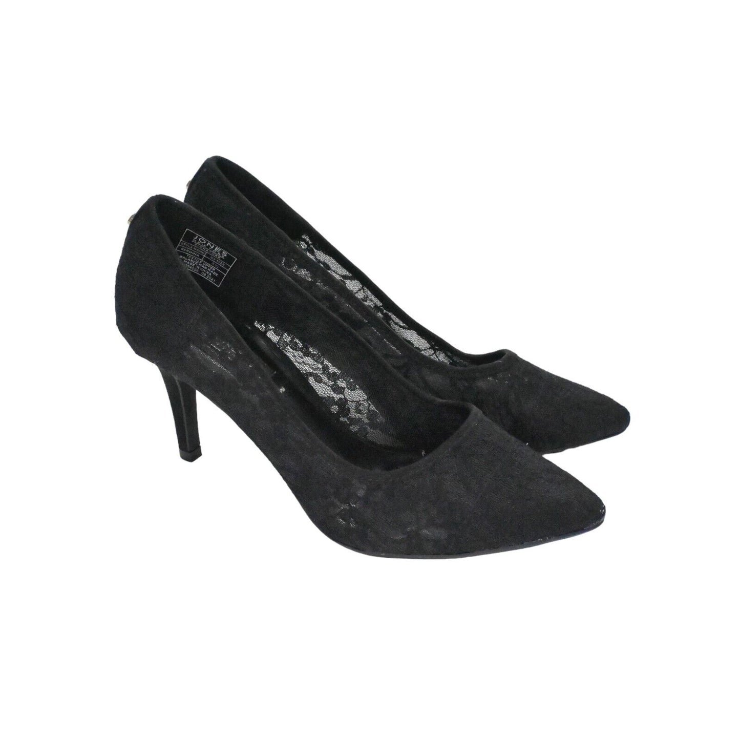 Vtg JONES NEW YORK Womens Sz 5.5 Black Floral Lace Pointed Toe Berdina Stiletto