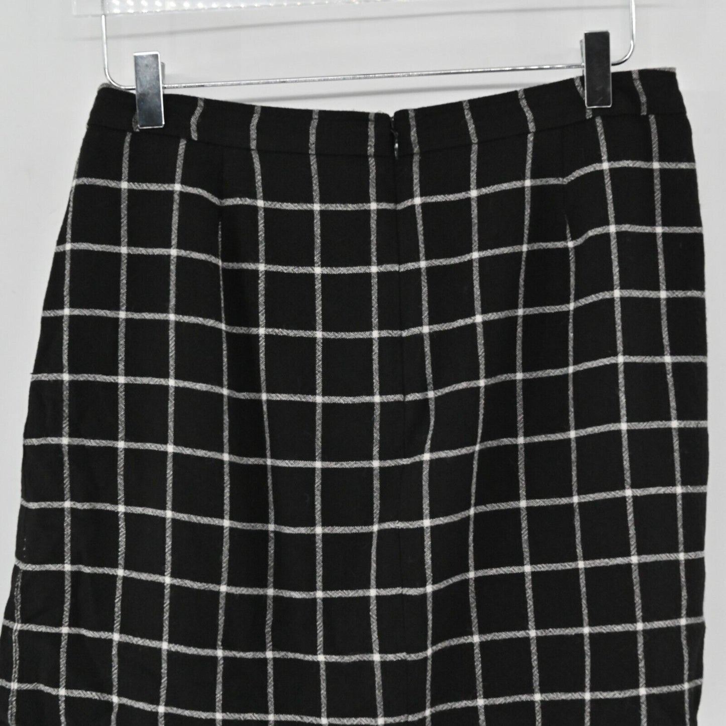 MADEWELL Skirt Womens Sz 10 Windowpane Check Ruffle Front Black White Wool Blend