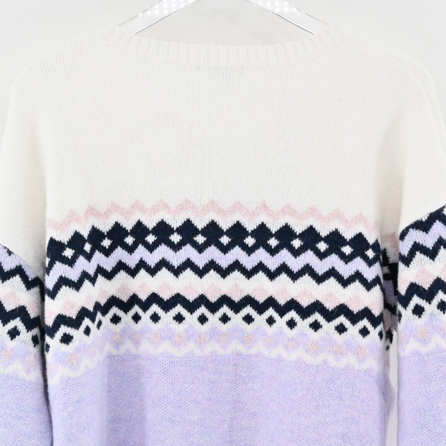 525 AMERICA Sweater Womens Size XL Lurex Fair Isle Soft Knit Lavender Ski Lodge