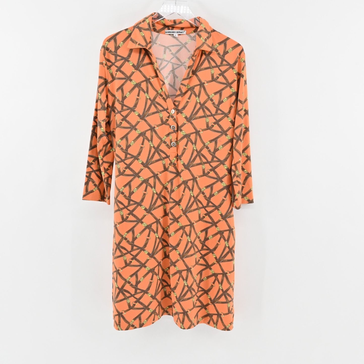 BARBARA GERWIT Bridle Dress Size L Orange Brown Belt Western Equestrian Shift