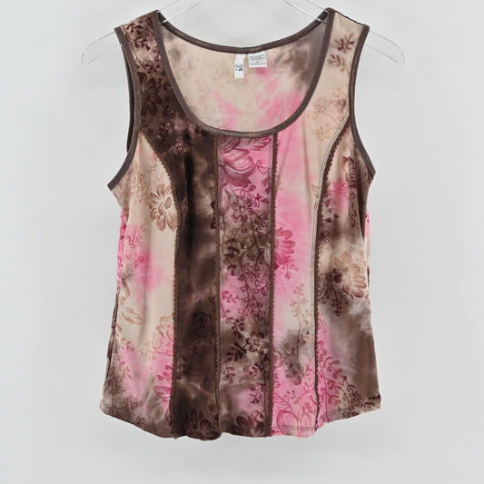 Vtg Y2k Sami Jo Burnout Velvet Top Womens Sz M Corset Floral Brown Pink Tie Dye