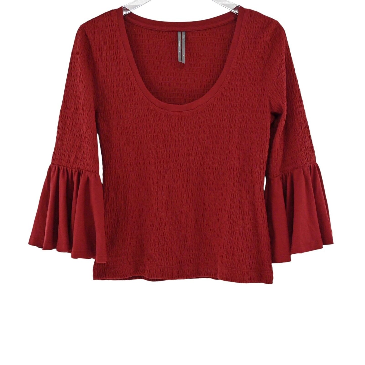 ANTHROPOLOGIE Top Womens Size M Smocked Bell Sleeve Scoop Neck Stretch Blouse