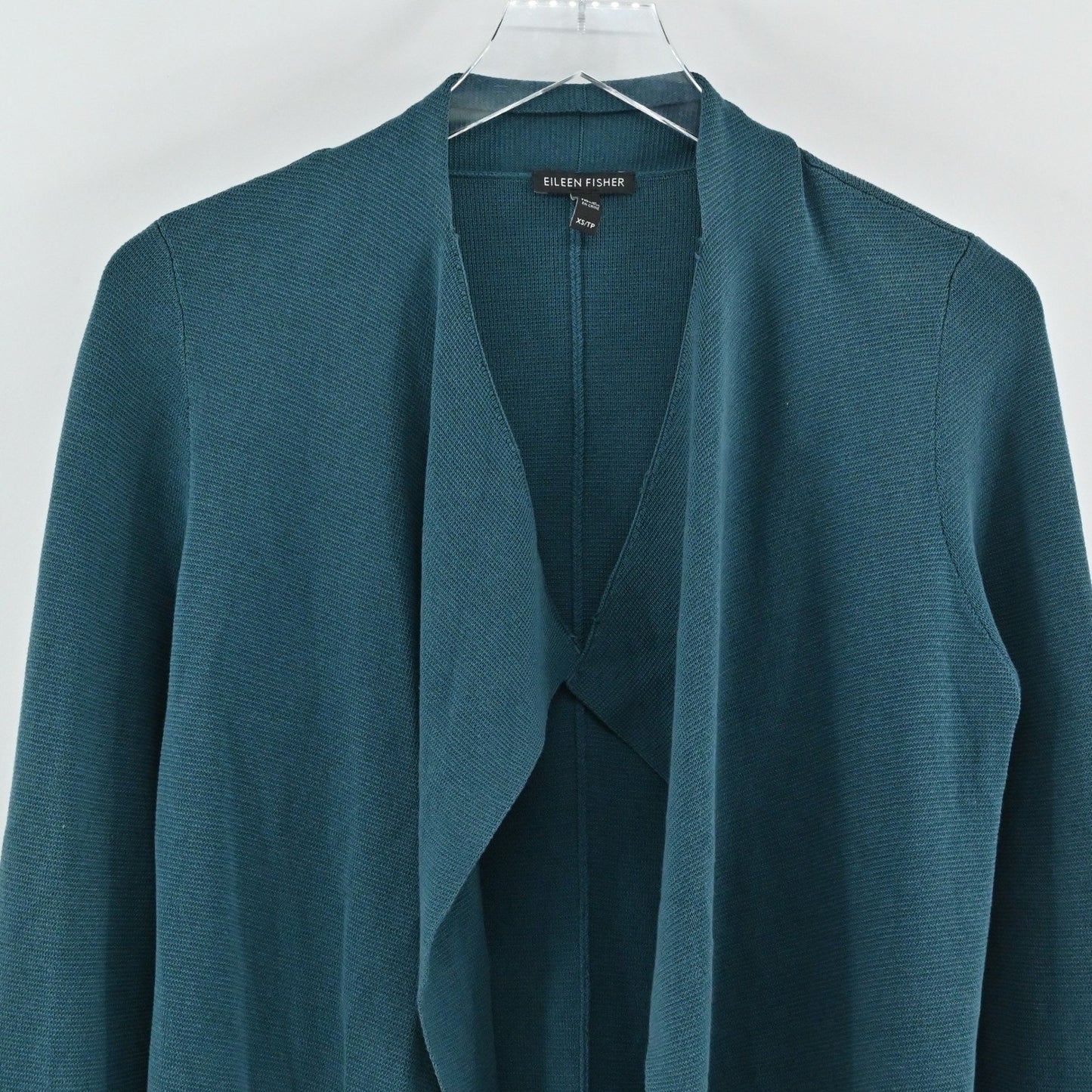 Eileen Fisher Womens Silk Cardigan Size XS Teal Blue Long Open Front Sweater