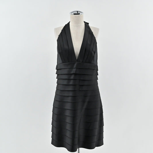 BCBGMAXAZRIA Silk Black Cocktail Dress Size 12 Tiered Elegant Sleeveless LBD