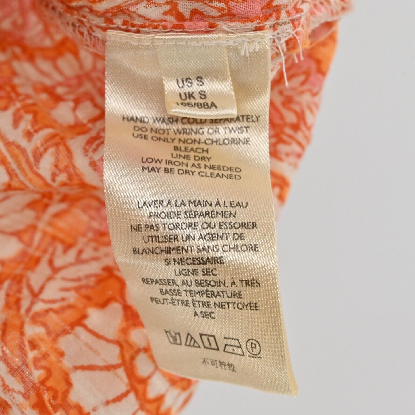 ANTHROPOLOGIE Top Womens Sz Small Orange Printed Tassel Tie Shoulder Boho Blouse