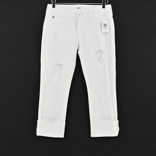 Hudson Ginny Crop Straight Cuffed Jeans Womens Size 28 White Distressed Cotton