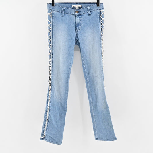 Andrew Charles Flare Jeans Womens Size 26  Lace Up Low Rise Corset Light Wash