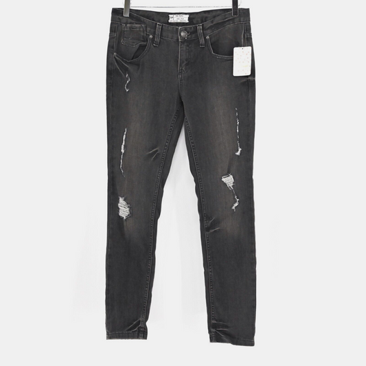 Free People Coal Miners Jeans Womens Sz 28 Washed Black Distressed Boho Festival